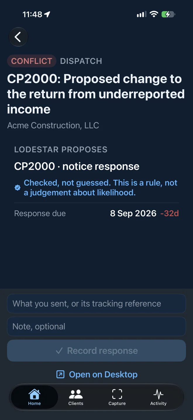 Lodestar - Dispatch IRS Notice Response