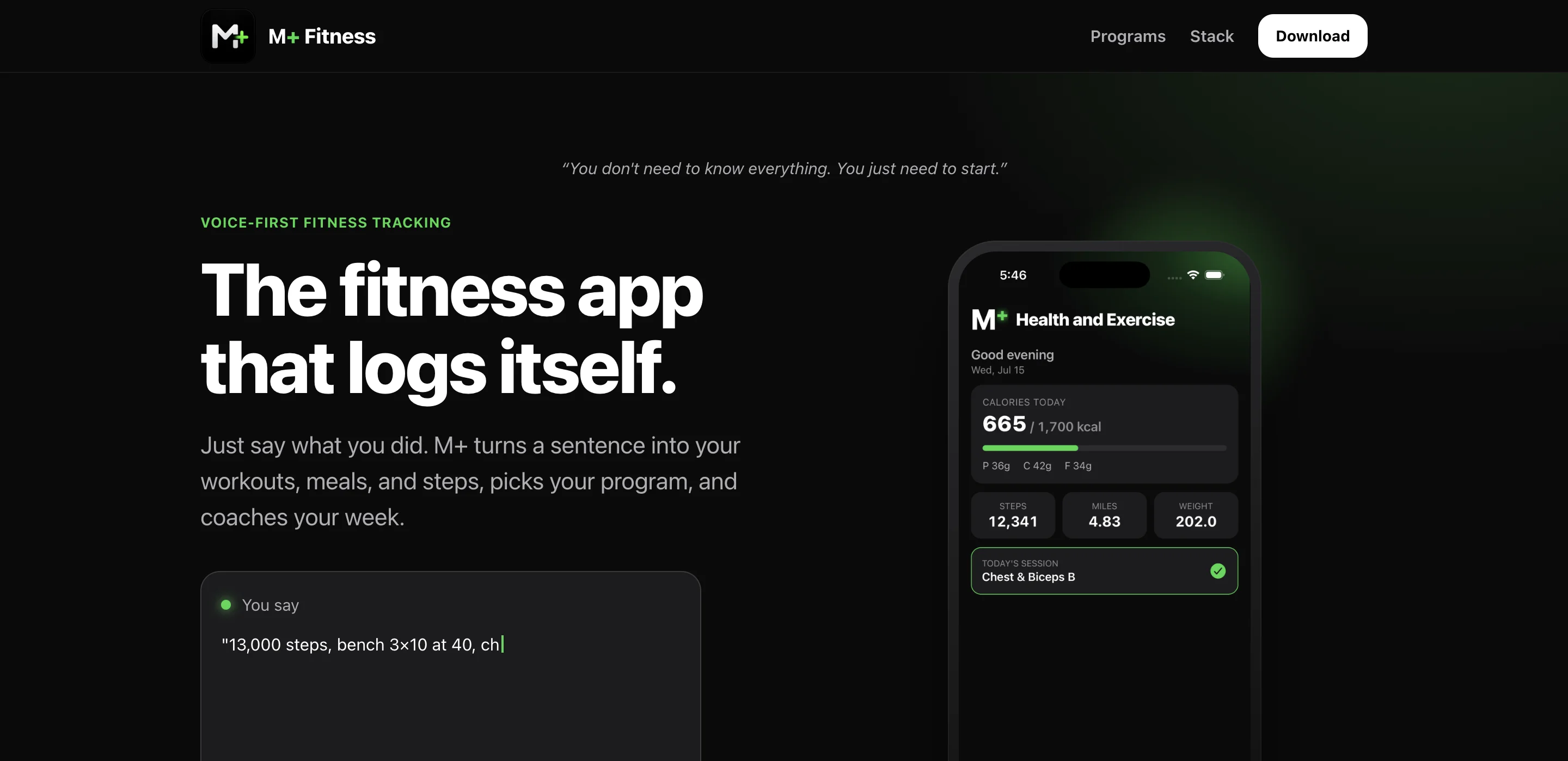 M+ Fitness homepage